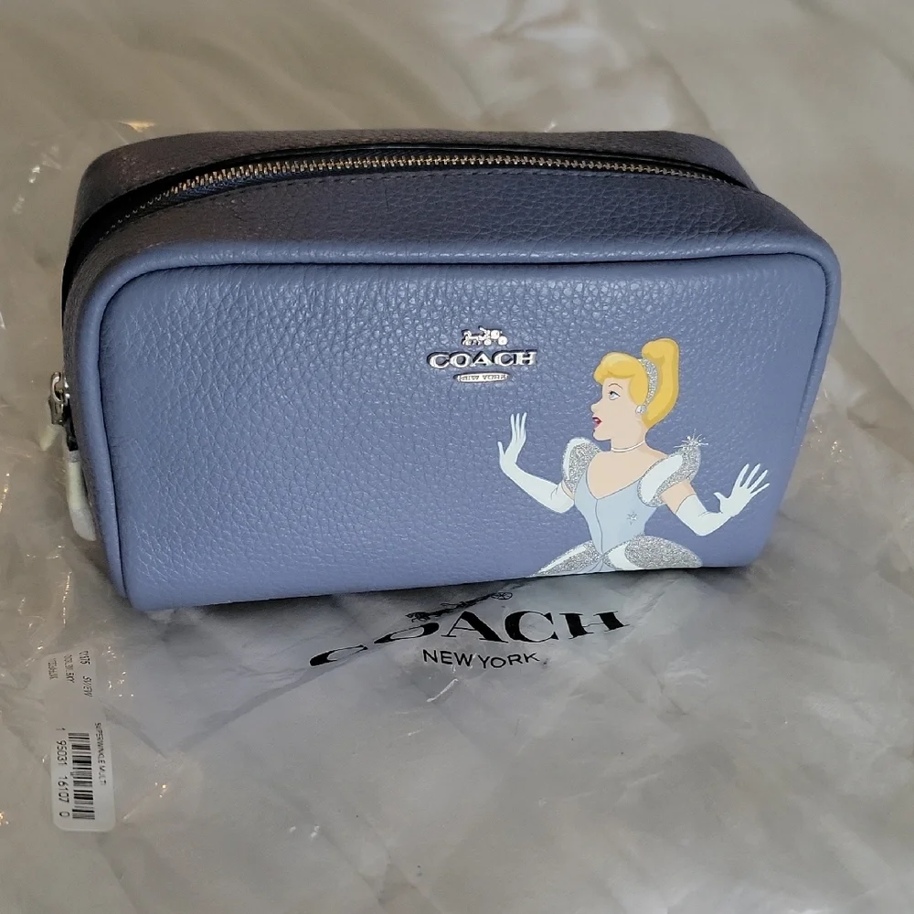 Coach X Disney Cinderella Pebbled Blue Leather Cosmetic Bag - Picture 10 of 10